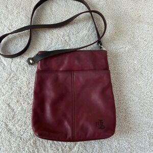 Vintage Lauren Ralph Lauren Women's Red Leather Small Crossbody Bag RL Logo